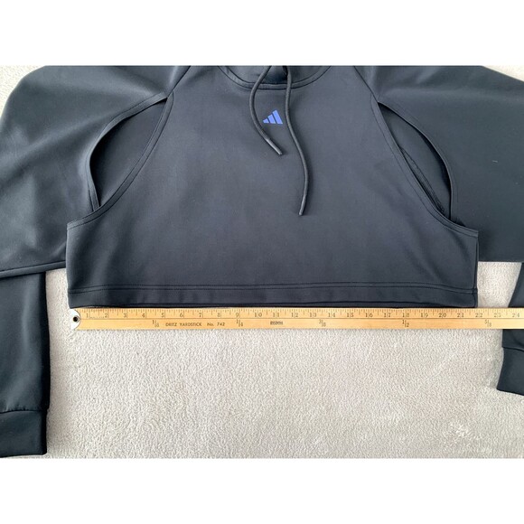 Adidas Aeroready Cropped Training Hoodie Black Women’s Medium Sweat-Wicking Gym - Picture 8 of 13